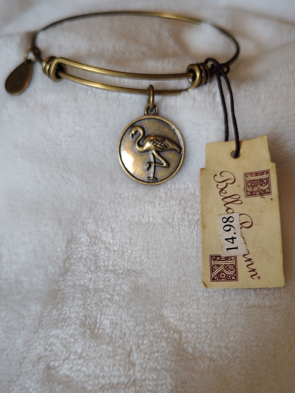 Bella Ryann Flamingo Charm Adjustable Bangle Bracelet in Antique Gold